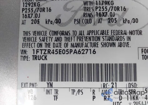 2005 Ford Ranger Edge/Fx4 Level Ii/Fx4 Off-Road/Xlt from USA, damaged, VIN 1FTZR45E05PA62716